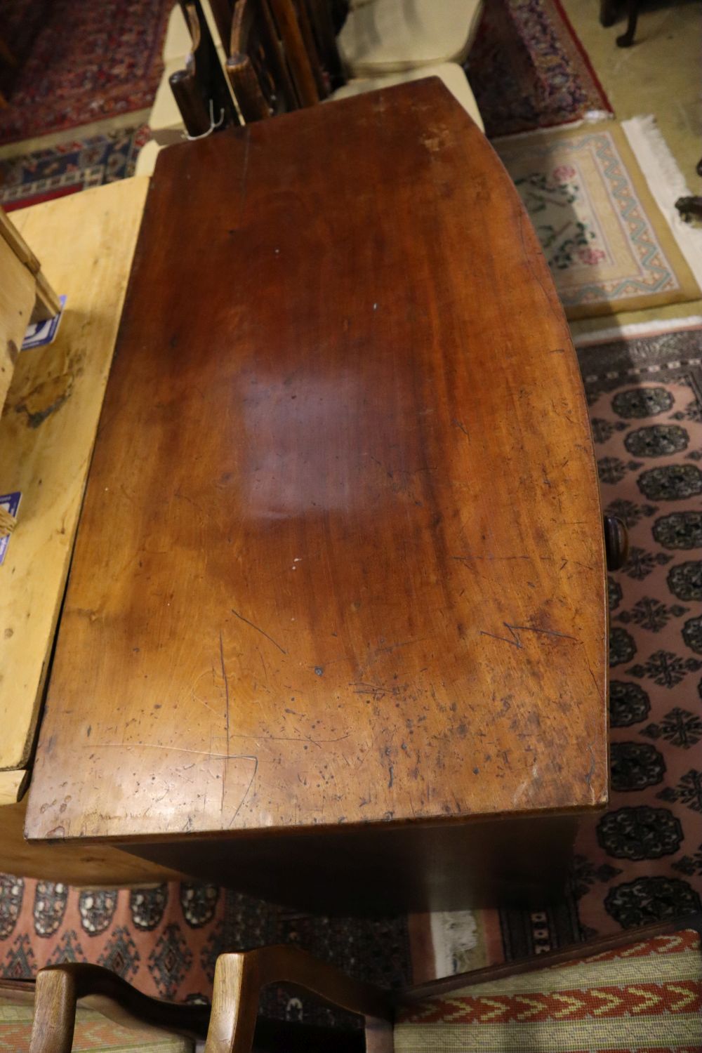 A Victorian mahogany bow front chest, width 104cm, depth 51cm, height 90cm